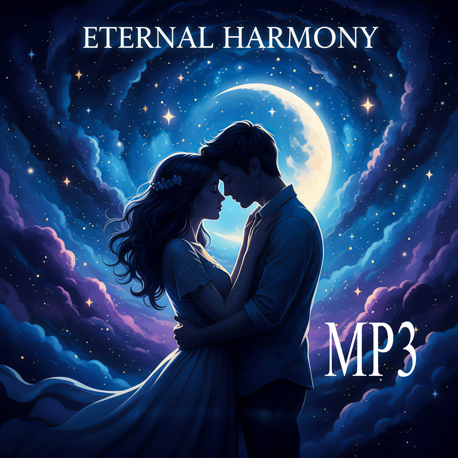 A romantic silhouette of a man and a woman embracing on a rooftop. They are framed against a highly stylized, blurred cityscape at night, featuring long streaks of bright neon lights in hues of hot pink, cyan, and deep purple. The cover title, "BLUR OF THE CITY LIGHTS," is in white text at the top, and "MP3" is in the bottom right corner.