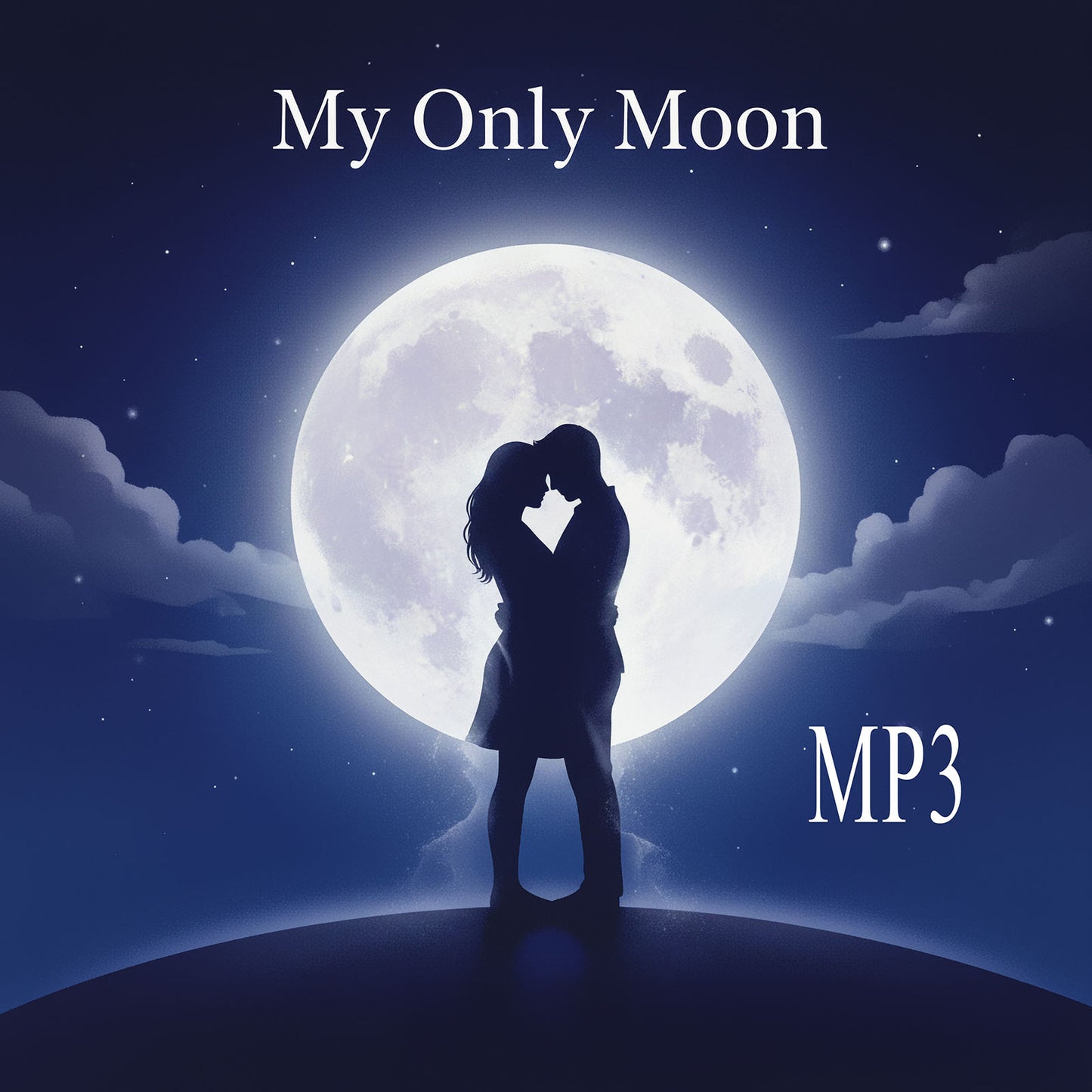 Silhouette of a couple under a large moon with 'My Only Moon' and 'MP3' text.