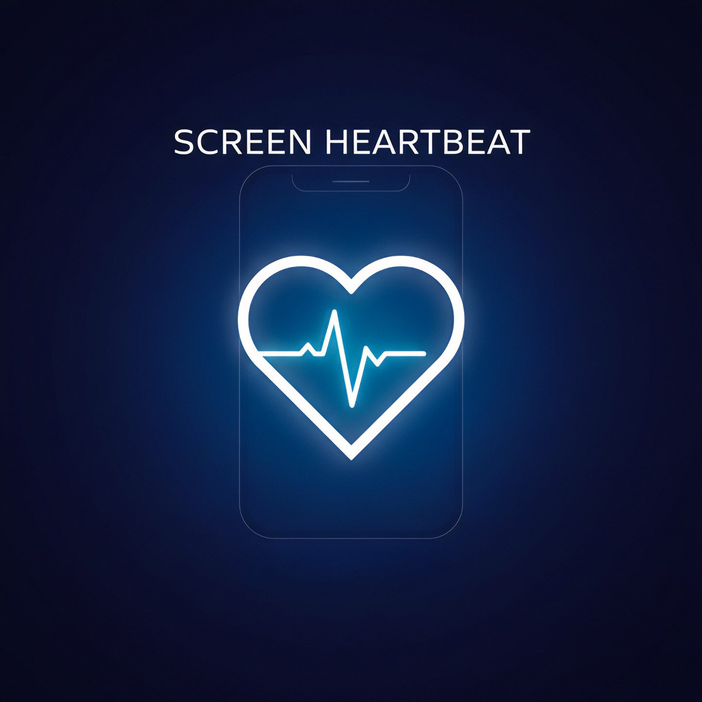 Heartbeat icon on a screen with 'SCREEN HEARTBEAT' text on a dark blue background