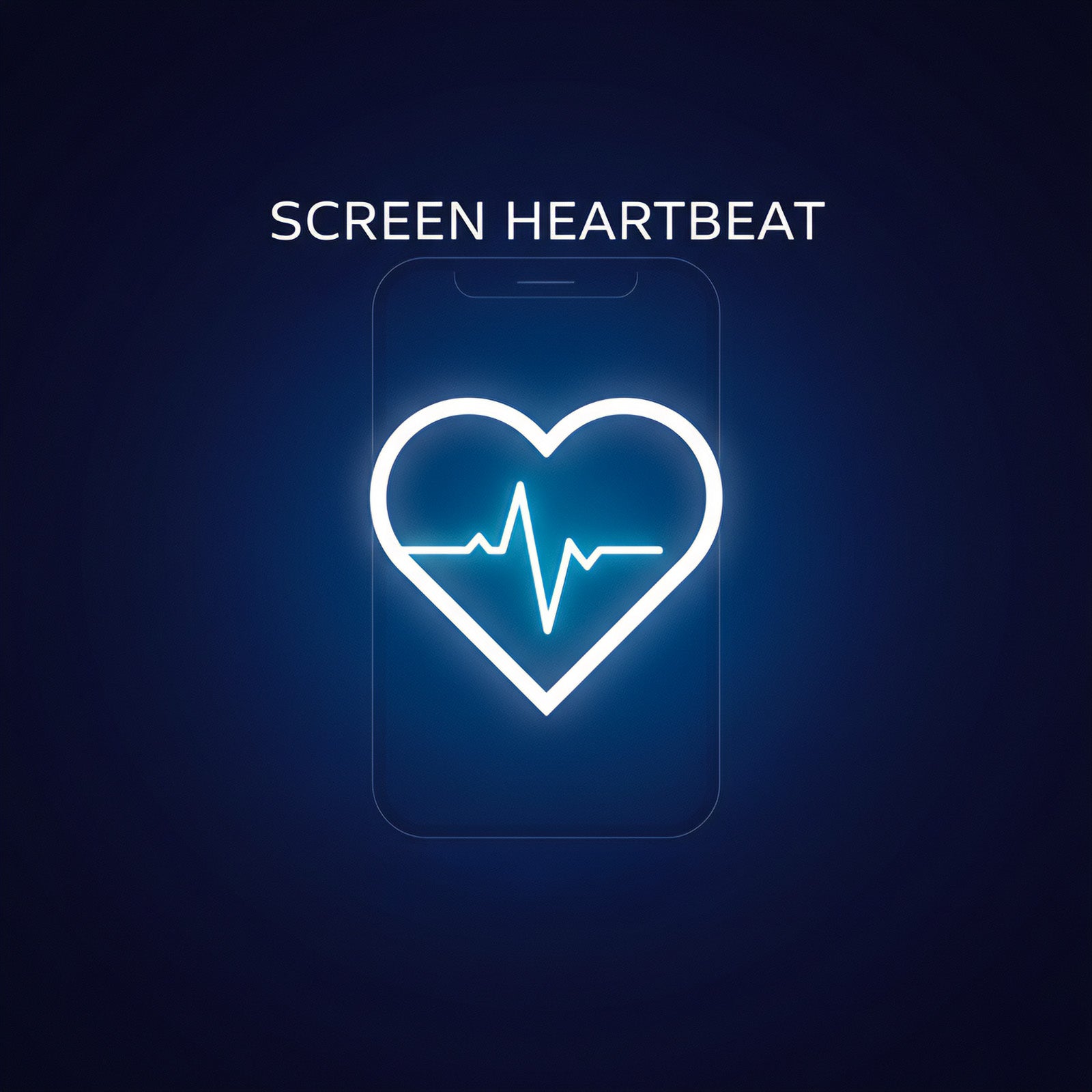 Heartbeat icon on a screen with 'SCREEN HEARTBEAT' text on a dark blue background