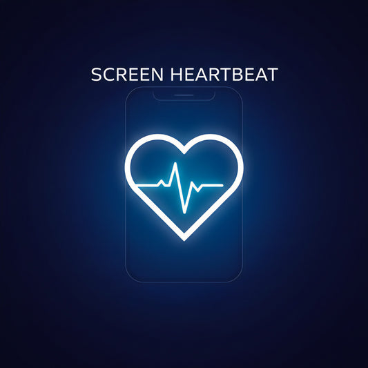 Heartbeat icon on a screen with 'SCREEN HEARTBEAT' text on a dark blue background
